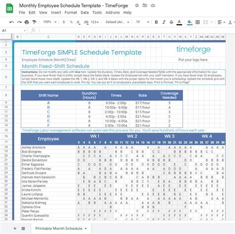 Employee Schedule Template Google Sheets | TimeForge