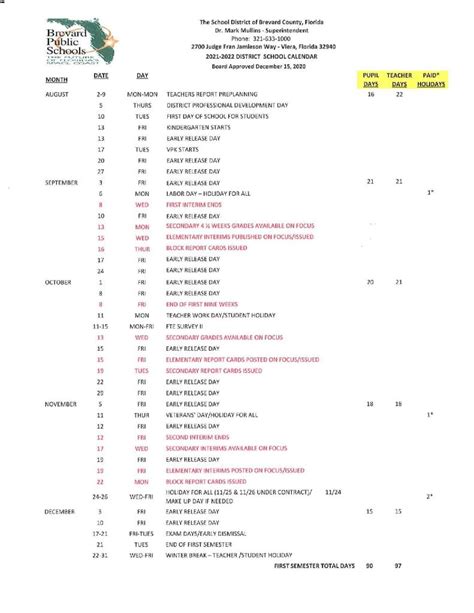 Brevard County School Calendar 2021-2022 & Holidays