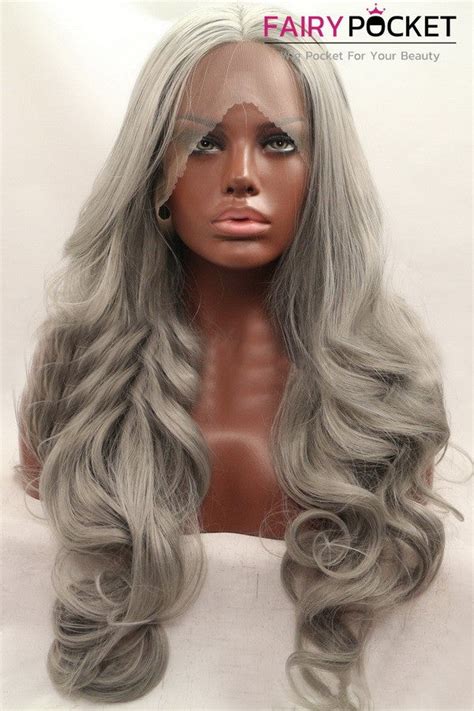Slate Grey Long Wavy Lace Front Wig – FairyPocket Wigs