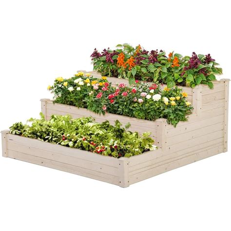 3-Tier Garden Raise Bed Elevated Garden Bed Wood Planter Box Kit Wooden Elevated Planter Box for ...