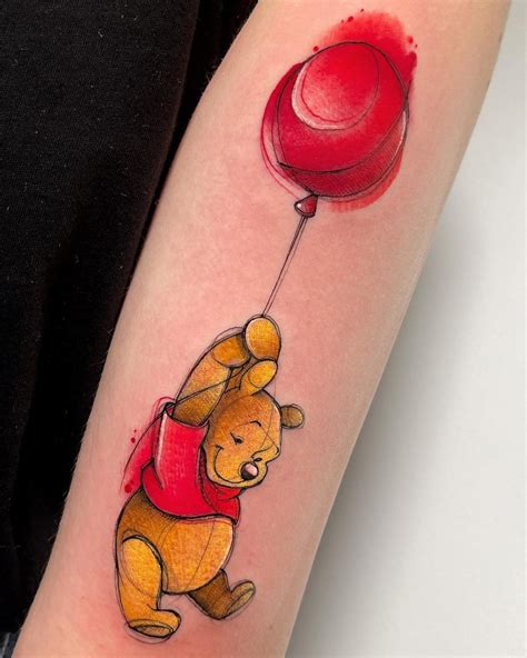 Winnie the Pooh Holding a Balloon | Best Tattoo Ideas For Men & Women