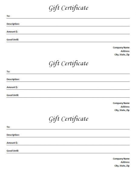 Gift Certificate Template - Blank Microsoft Word Document