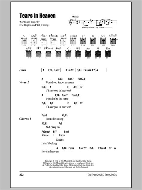 Tears In Heaven by Eric Clapton Sheet Music for Guitar Chords/Lyrics at ...