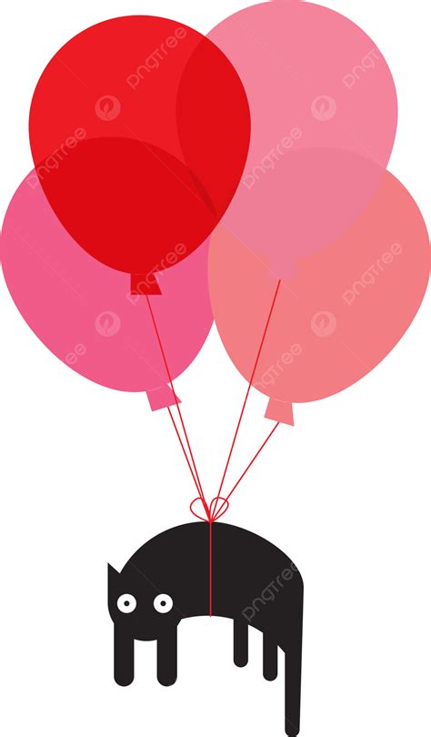 Cute Black Cat Flying With Balloons Background Vector, Black Cat, Balloons, Background PNG and ...
