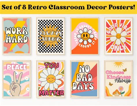 Groovy Retro Classroom Poster Set of 8 Printable Digital - Etsy