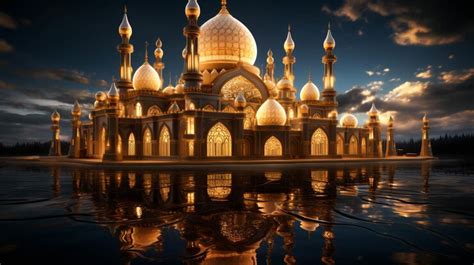 Premium AI Image | Gold neon light Islamic mosque