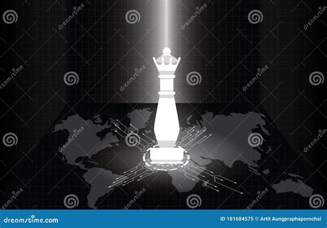 White Queen Chess Figure with World Map in the Darken. Business ...