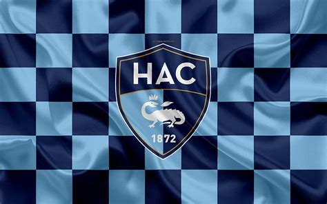 Havre FC, Ligue 2, burning logo, football, blue wooden background ...