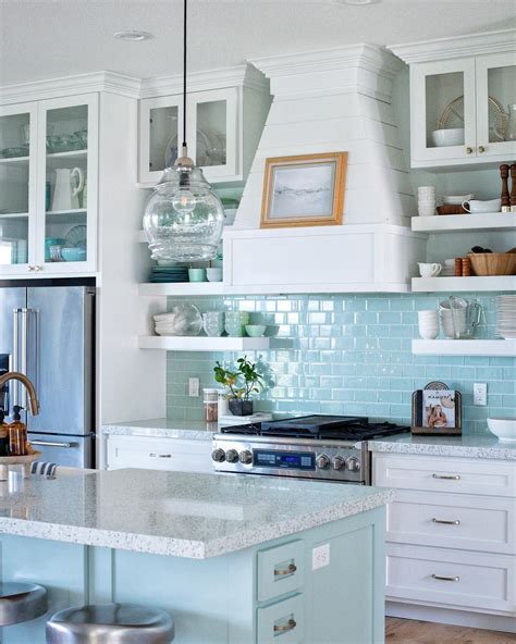 Coastal Blue Kitchen with White cabinets | Farmhouse kitchen inspiration, Diy kitchen renovation ...