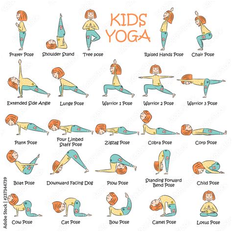 Kids yoga set with cute cartoon girl Stock Vector | Adobe Stock