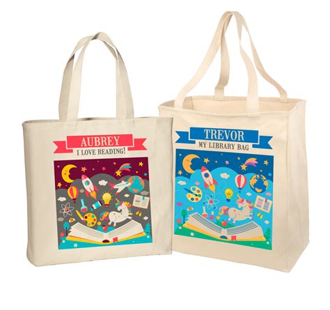 Personalized Book Tote for Kids Custom Printed Library Book Bag Children's Tote Bag I love ...