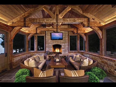 RUSTIC SCREENED PORCH | Outdoor fireplace designs, Rustic house, Rustic ...