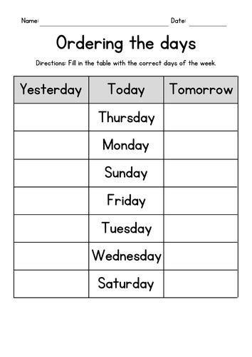 Days of the Week Worksheets | Teaching Resources