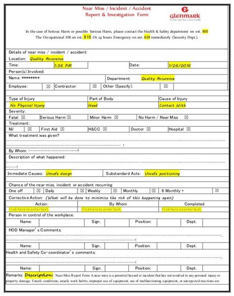 Near Miss Incident Report Template (3) - TEMPLATES EXAMPLE | TEMPLATES EXAMPLE | Incident report ...