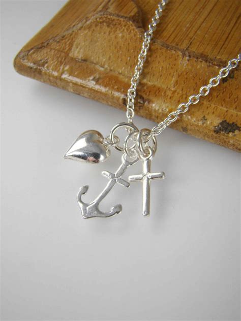 Faith Hope Love Necklace Heart Anchor Cross Charm Baptism - Etsy ...