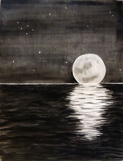 Moon Over Ocean Painting at PaintingValley.com | Explore collection of ...