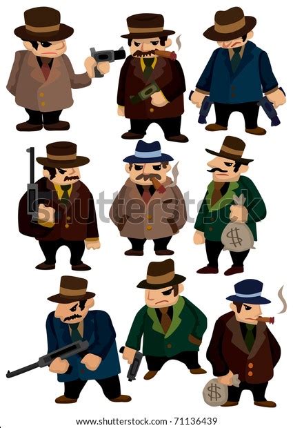 Mafia Cartoon Characters ~ Cartoon Mafia Icon Set Stock Vector ...