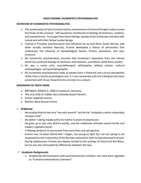 Erich Fromm - Humanistic Psychoanalysis - ERICH FROMM: HUMANISTIC ...