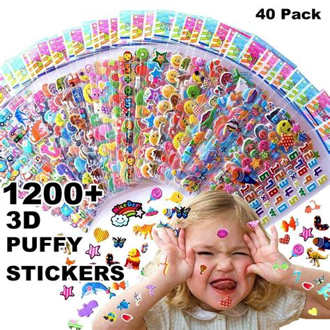 SWARKOL Kids Stickers 1200+, 40 Different Sheets, 3D Puffy Stickers for ...