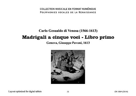 Madrigals, Libro 1 (Gesualdo, Carlo) - IMSLP: Free Sheet Music PDF Download