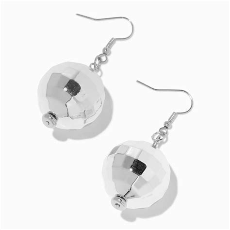 Silver Disco Ball 1" Drop Earrings | Claire's US