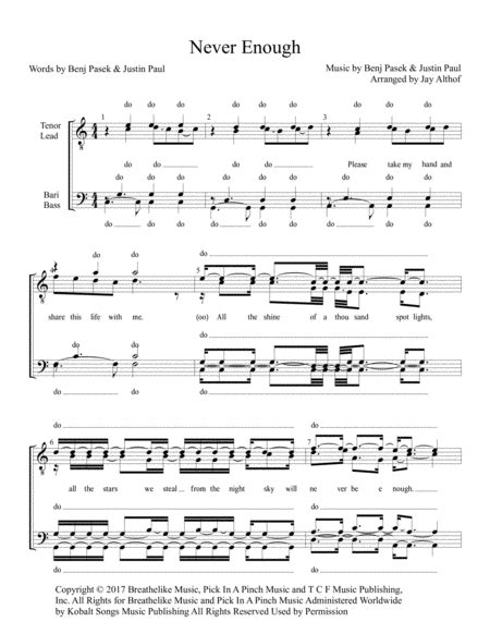 Never Enough (arr. Jay Althof) Sheet Music | Justin Paul | TTBB Choir