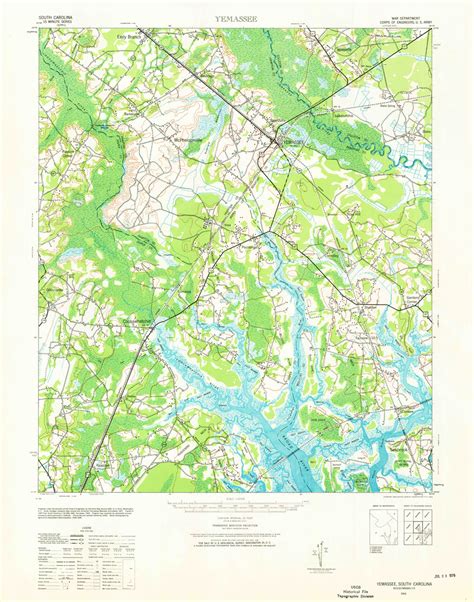 Yemassee, South Carolina 1943 (1960a) USGS Old Topo Map 15x15 Quad ...