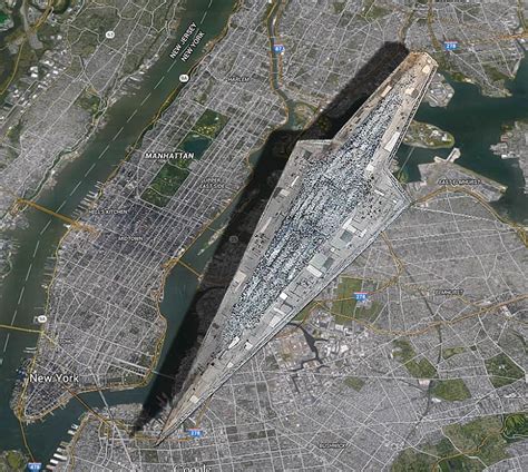 A Visual Size Comparison of a Star Wars Super Star Destroyer and Manhattan