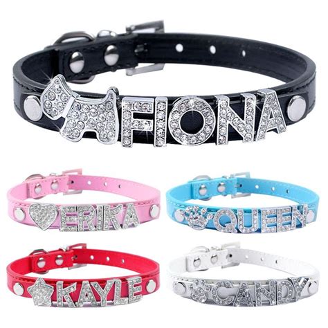 5 Colors Plain Leather Personalized Pet Dog Collars DIY Cat Names Pet with Free Name and Charm 1 ...