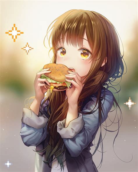 1920x1080px, 1080P Free download | Anime Girl, Cute, Hamburger, Brown ...