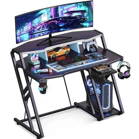 Buy MOTPK Gaming Desk with Storage Shelf 39 Inch, Computer Desk with Monitor Shelf, Ergonomic ...