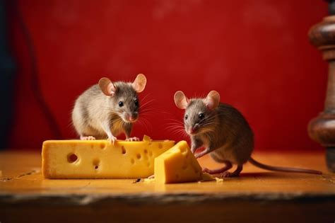 Premium AI Image | Two rats eating a piece of cheese