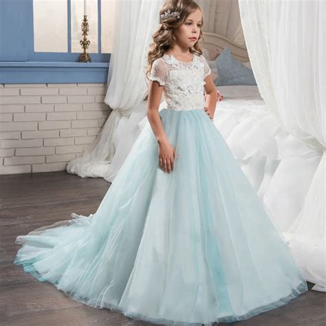 Elegant Flower Girls Evening Dress 2018 Teen Princess Wedding Party Kids Lace Dresses For Girls ...