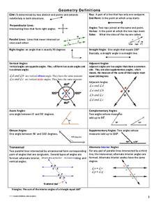 Geometry Definitions Handout for 7th - 9th Grade | Lesson Planet