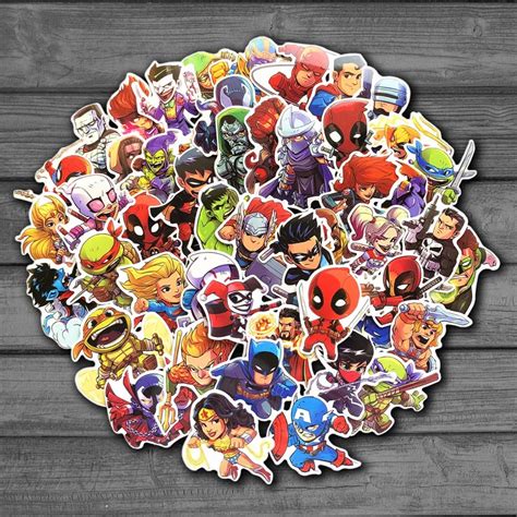 50 Pcs Cute Waterproof Super Hero Stickers MARVEL Avengers DC Graffiti ...