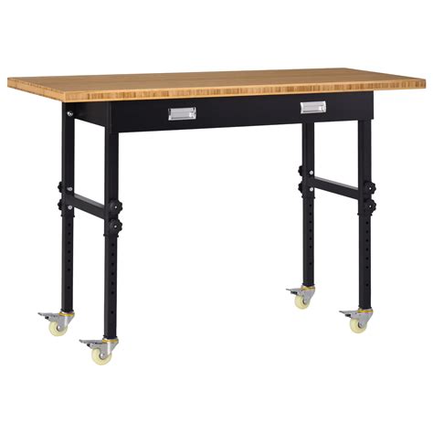 HOMCOM 59" Mobile Workbench Bamboo Top Adjustable Height Work Table W ...