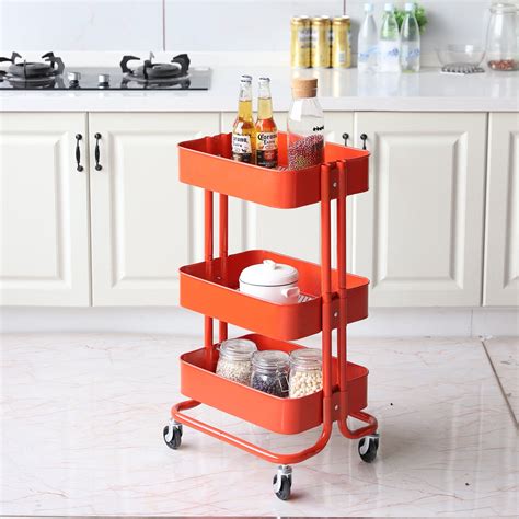 3-Tier Heavy Duty Metal Rolling Utility Cart Mobile Storage Organizer ...