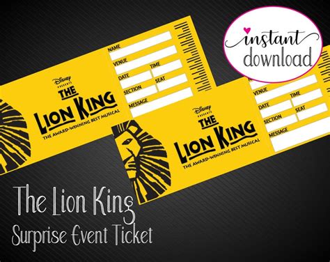 Printable LION KING Broadway Surprise Ticket. Editable Musical - Etsy