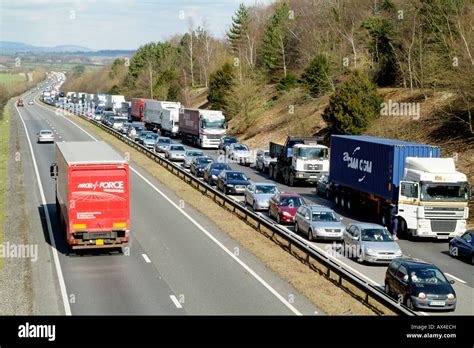 Traffic at a standstill Stationary vehicles on the southbound carriageway of the A34 trunk road ...