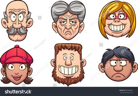 Cartoon Peoples Faces Vector Clip Art: เวกเตอร์สต็อก (ปลอดค่าลิขสิทธิ์ ...