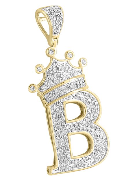 Clearance Yellow Gold Crown Initial Alphabet Letter B Pendant Charm King Chain