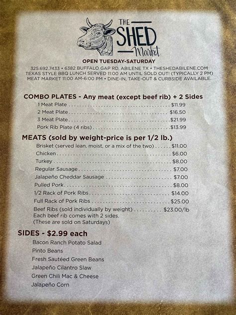 Menu - The Shed Abilene