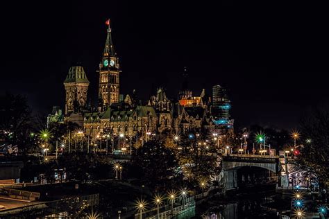 HD wallpaper: night, the city, Canada, fountain, Ottawa, Peace Tower ...