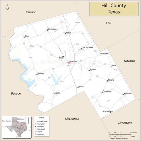 Hill County Map, Texas - Where is Located, Cities, Population, Highways & Facts