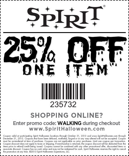 Spirit Halloween: 25% off Printable Coupon