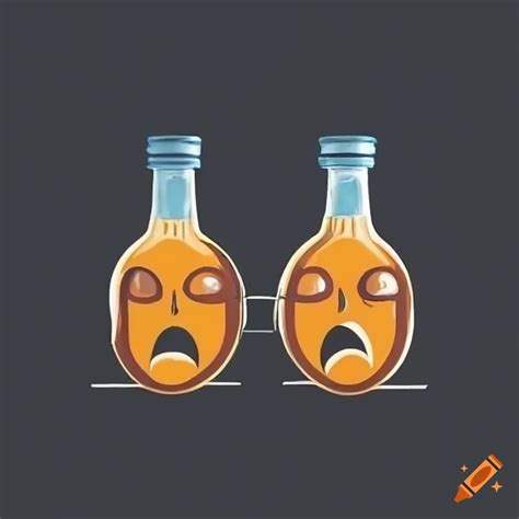 Logo of tequila bottles with twin faces arguing