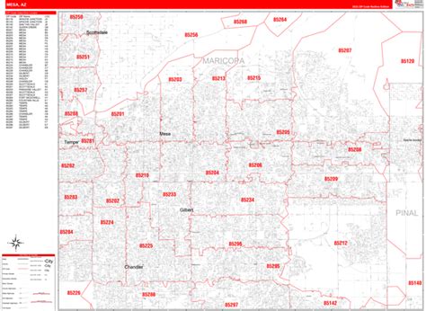 Mesa Arizona Zip Code Wall Map (Red Line Style) by MarketMAPS - MapSales