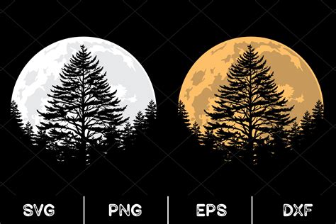 Full Moon Pine Trees, Forest Silhouette Graphic by AnuchaSVG · Creative ...