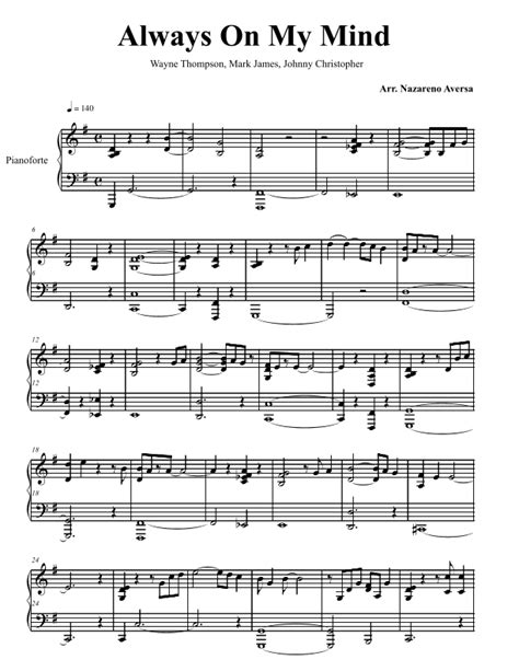 Always On My Mind (arr. Nazareno Aversa) by Elvis Presley Sheet Music for Piano Solo at Sheet ...