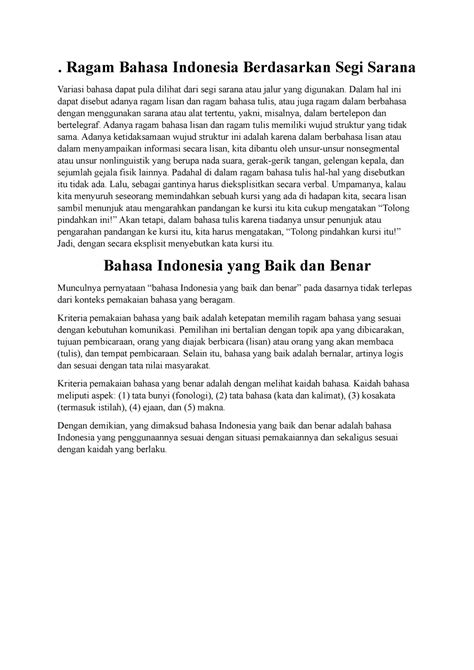 Ragam Bahasa Indonesia Berdasarkan Segi Sarana dan Bahasa Indonesia Yang Baik dan Benar ...